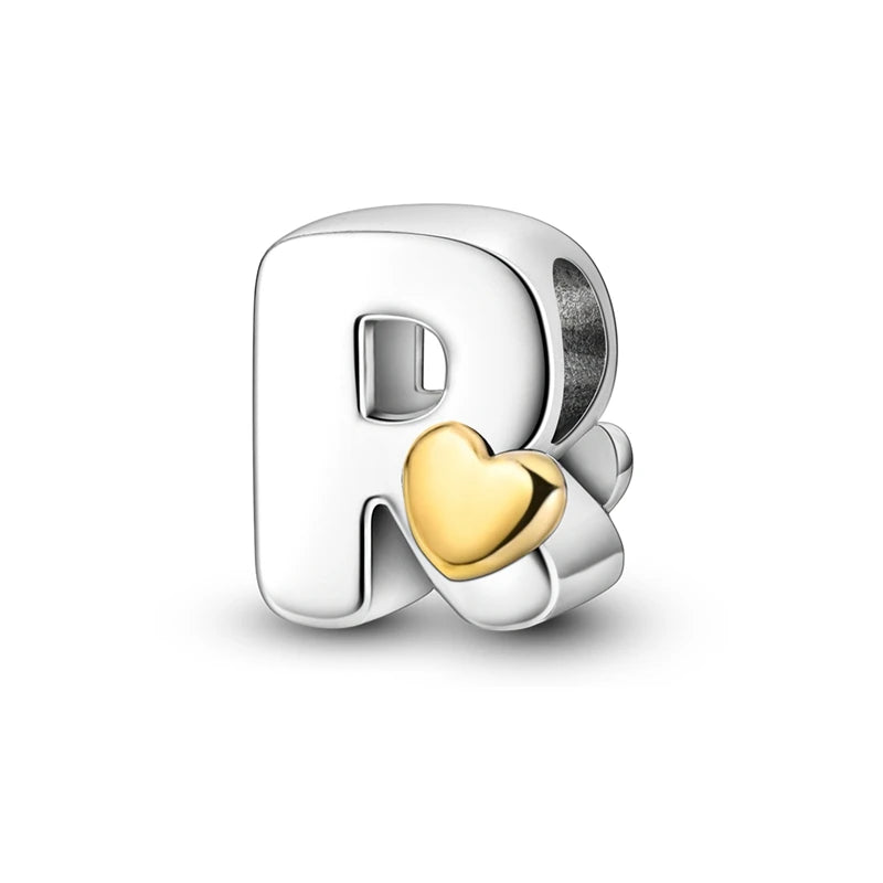 New Hot Sales 925 Sterling Silver 26 Golden Letters Charms Bead Fit Original Bracelet DIY Women Birthday Jewelry Gifts