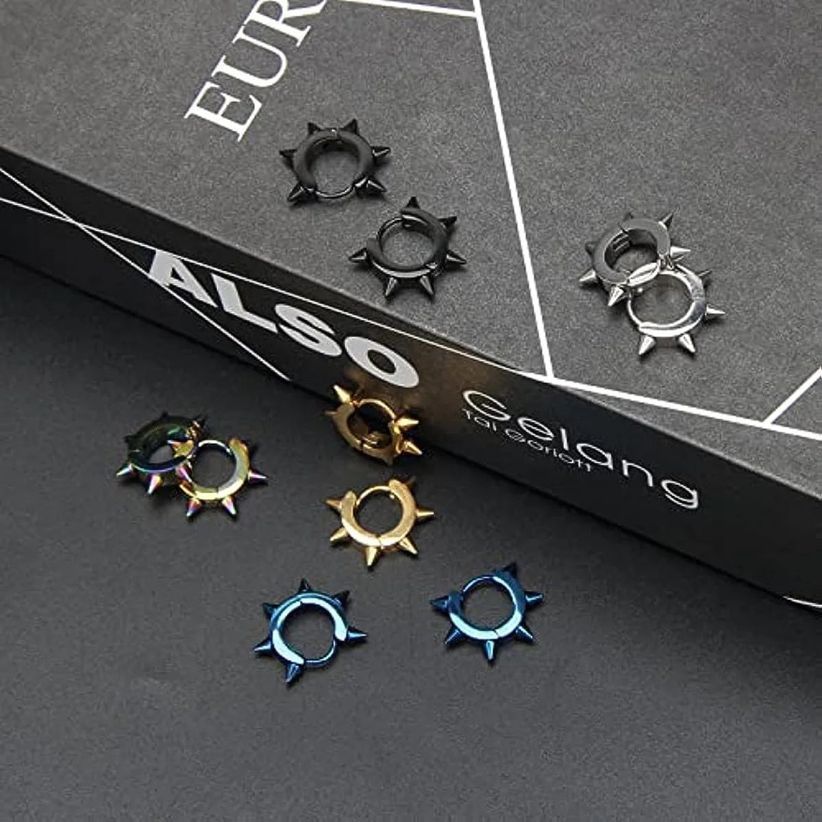 Clearance_1 Pairs Stainless Steel Hinged Hoop Earrings For Men, Punk Spike Earrings_Continuous updates