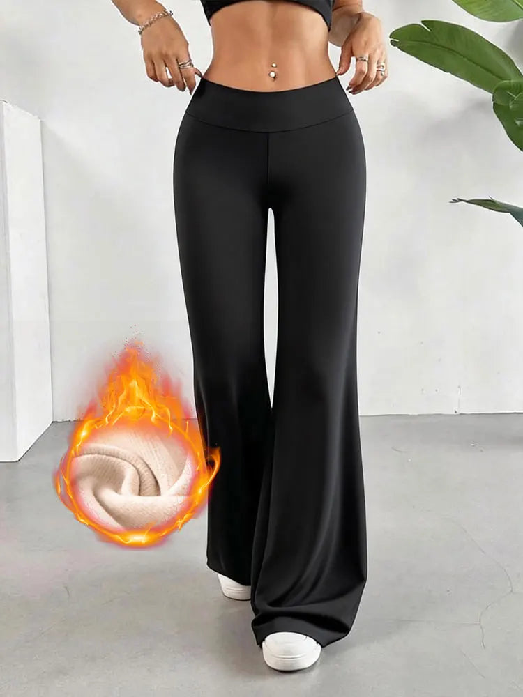 Warm Fleece Lined Wide Leg Pants Winter High Waist Warm Straight Leg Pants Women's Soft Apparel Casual Long Trouser Outdoor Wear