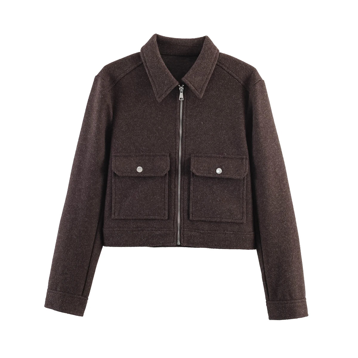 SLTNX Women's Zipper Jacket Coat New Winter Long Sleeve Pocket Outerwear Coat Short Street Elegant Women's Jacket