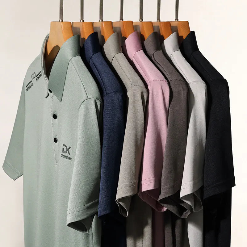 New Men's Business Casual Short Sleeved Shirt with Badge Solid Color Polo Shirt Fashionable Breathable Comfortable Versatile Top