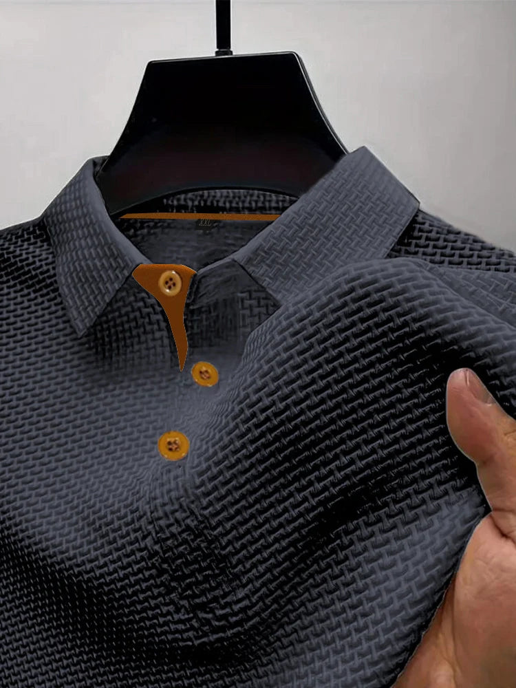 Summer ice silk lapel men's short-sleeved T-shirt men's clothing top