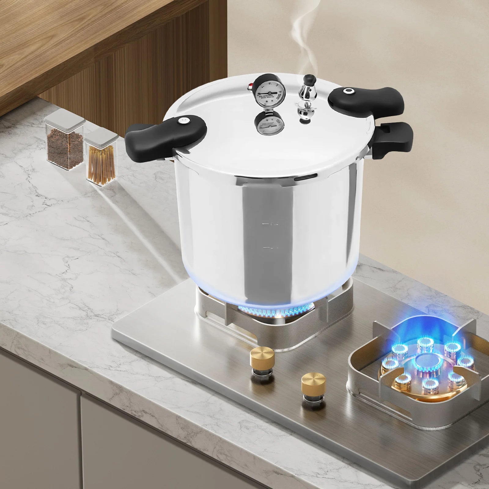 22L Thickened Explosion-Proof Pressure Cooker with Pressure Gauge and Safety Valve for Gas Stoves, Electric Ceramic Stoves