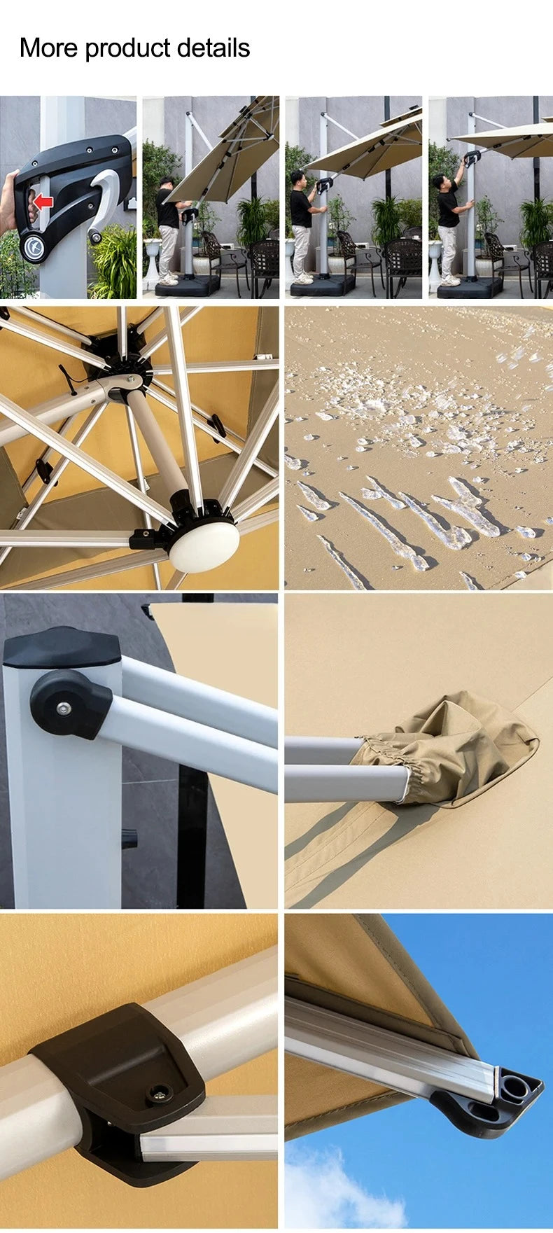 Outdoor Courtyard Umbrella, Sunshade Umbrella, Square Roman Umbrella, Large, with Base,360°Rotation Parasols Customized,3*3