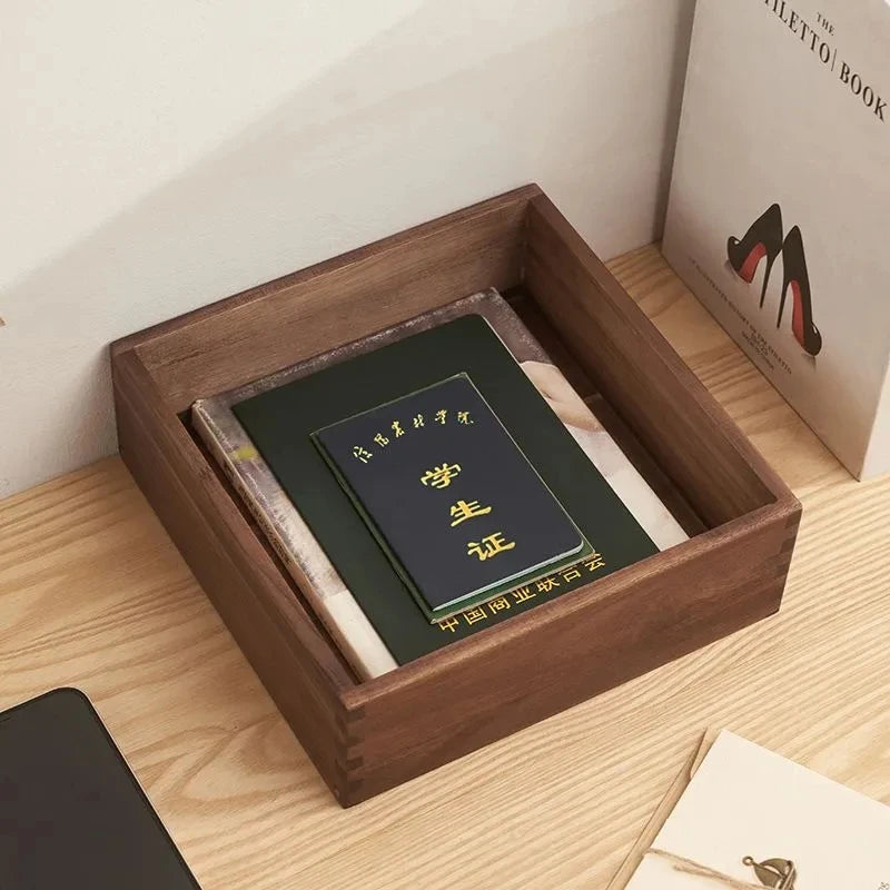 Black Walnut Wood Storage Box Hand Carved Bedroom Jewelry Organizer Modern Desktop Cosmetic Container European Home Decoration