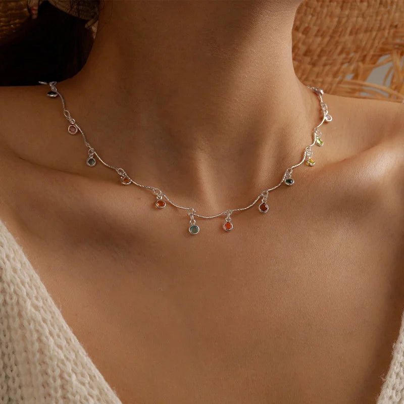 Fashion Simple Candy Color Tassel Necklace for Women Aesthetic All-match Pendant Jewelry Choker Neck Accessories Gift Chain