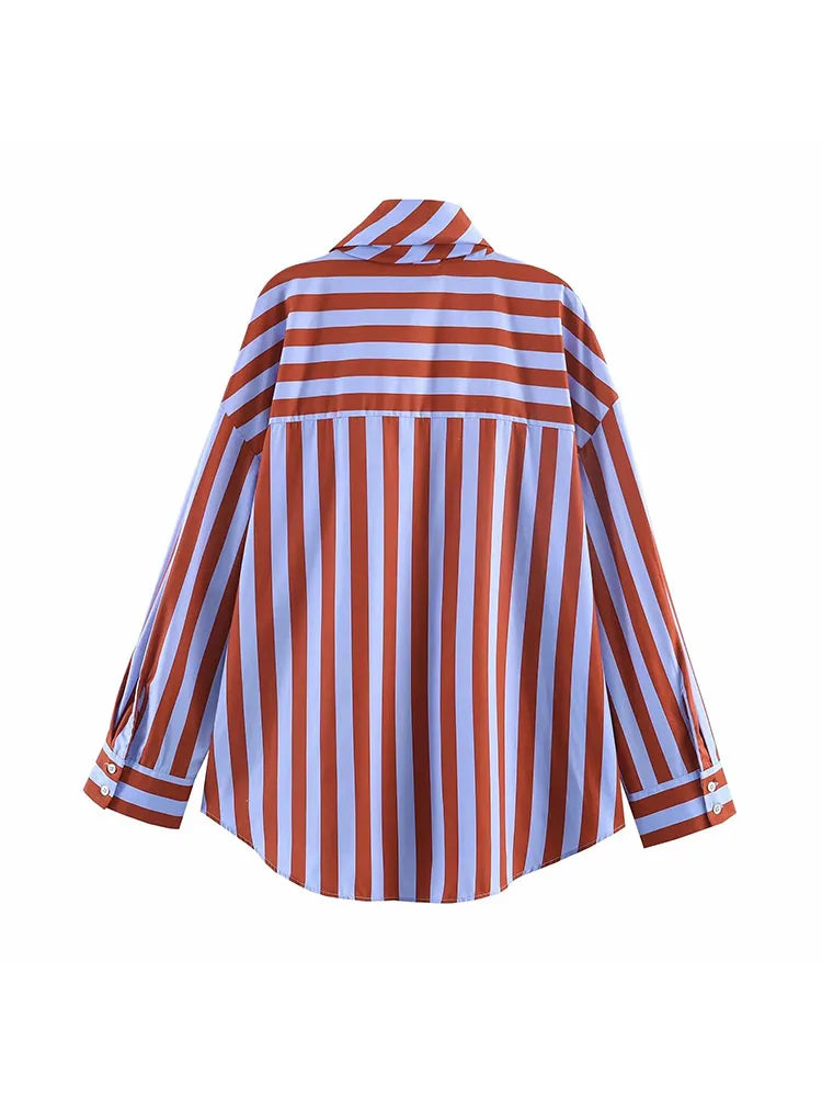 Women New Music Festival Chic Blouse Women's Loose Fit Striped Shirt Bow Single Breasted Simple Casual Female Top