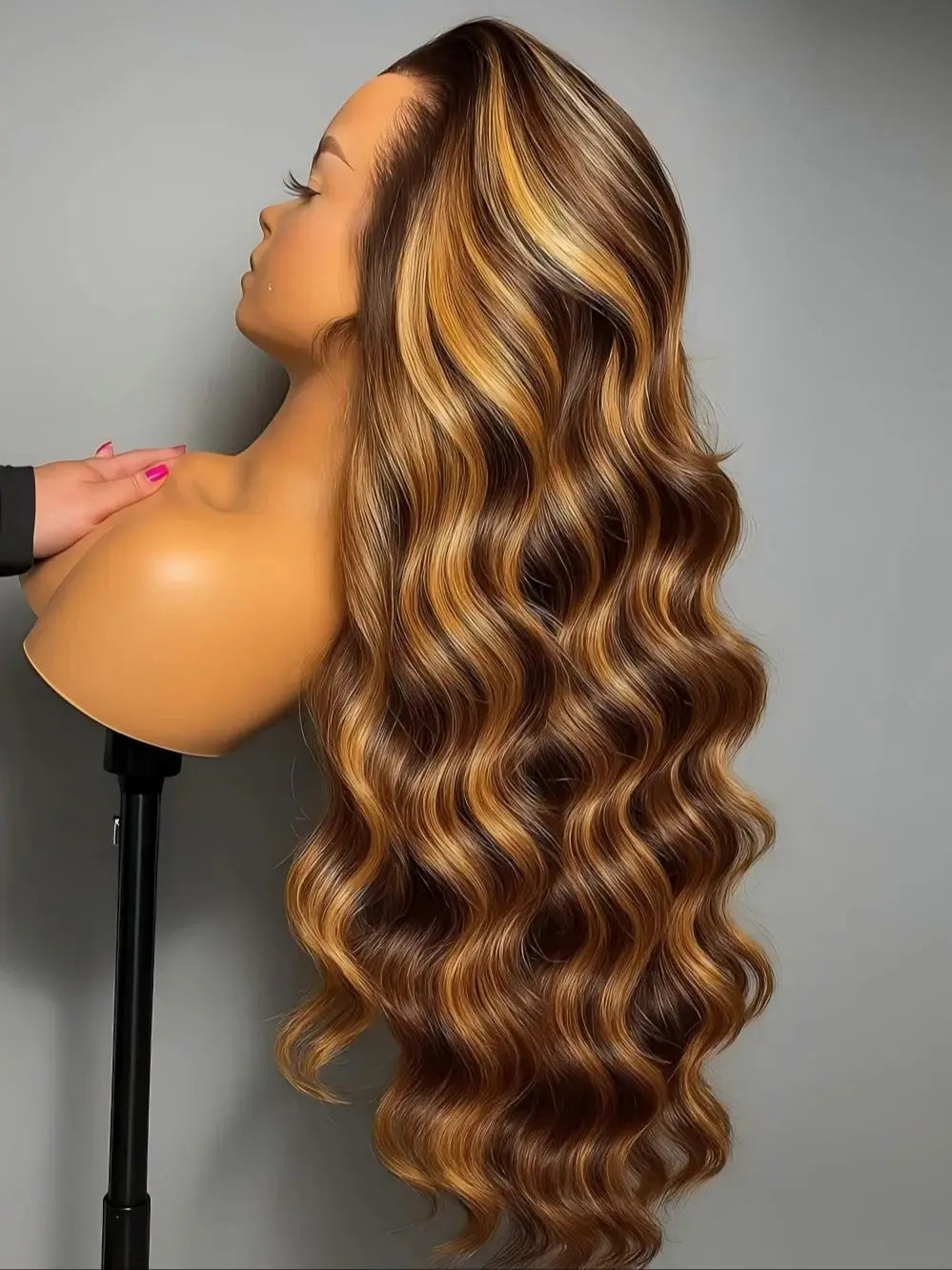 13x4 HD Highlight Body Wave Lace Front Wigs Human Hair For Women Glueless Pre Plucked 4/27 Colored 200% Density With Baby Hair