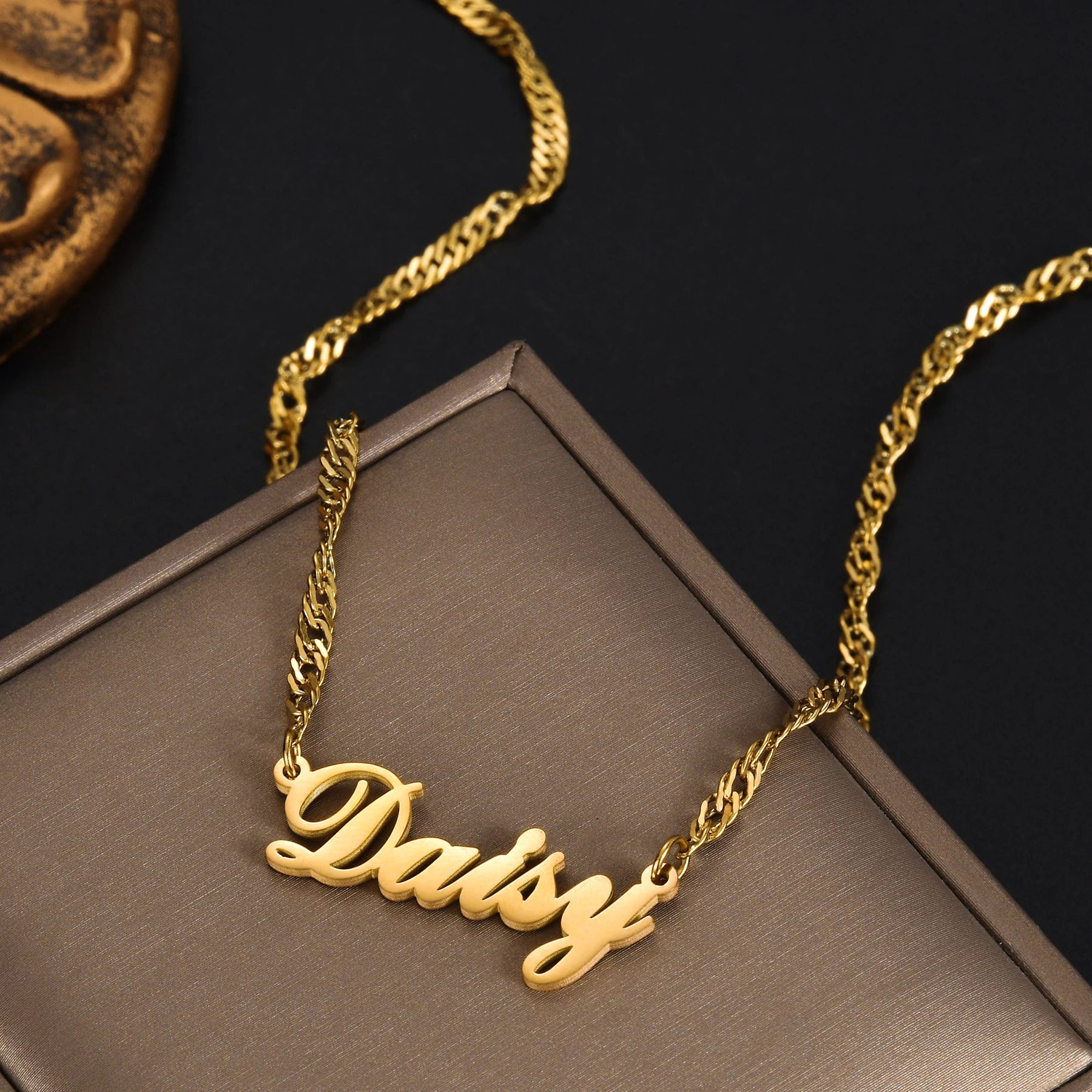 Atoztide Personalized Custom Name Necklaces for Women Stainless Steel Wave Chain Collares Pendant Mother Kids Jewelry Gift