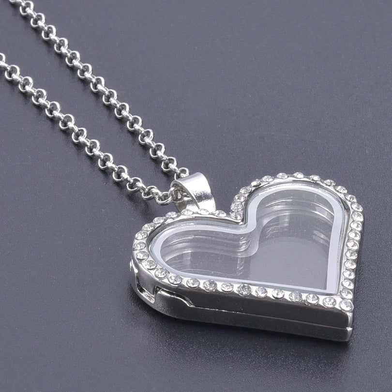 1Pc Trendy Sweet Love Glass Reliquary Photo Locket Pendant Necklaces Goth Heart Cremation Ashes Urn Relicario Collares Jewelry