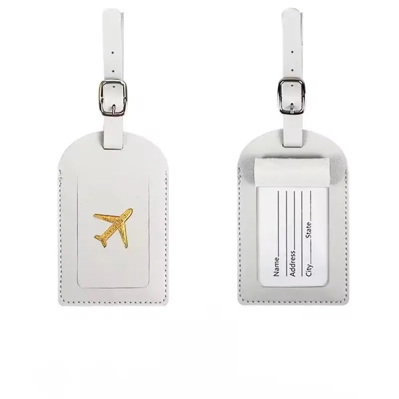 Stamped Leather Business Luggage Tag Suitcase Address Label Luggage Boarding Case Label Name ID Address Clip Travel Accessories