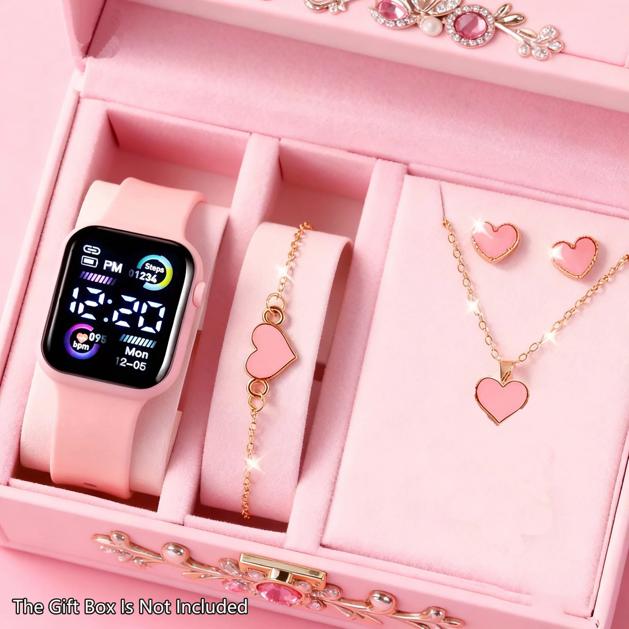 6-piece set of fashion electronic watch necklace earrings ring set for teenagers boys and girls, the best choice for frien