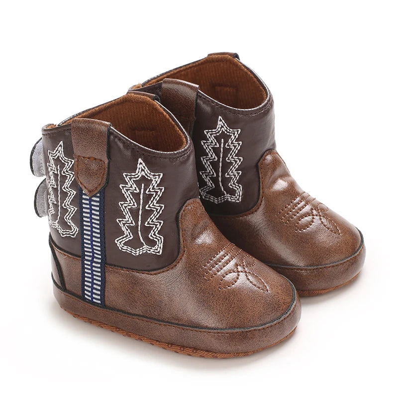 Western Cowboy Princess Baby Boots 0-18M Infant Pre-Walker Shoes Soft Sole Embroidered Footwear for Newborn Girls