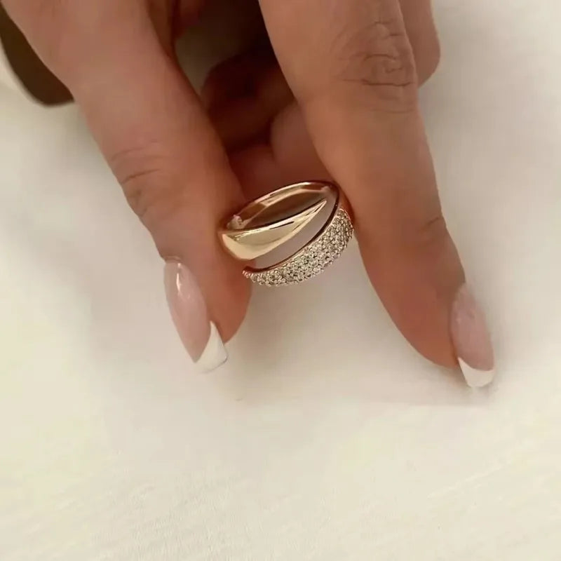 Gold Plated Sun Rings for Women Natural Stone Inlaid in Hollow Metal Texture Ring Trendy Jewelry