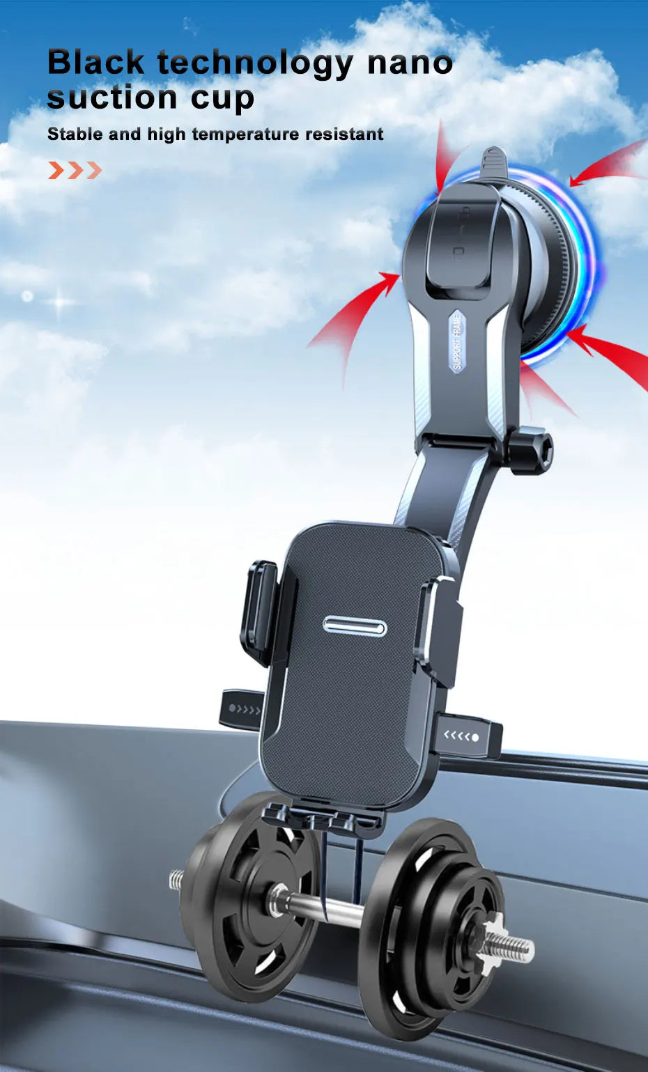BLALION Car Phone Holder Stand Dashboard Mount 360° Rotatable Gravity Smartphone Holder With Extension Rod Bracket GPS Support