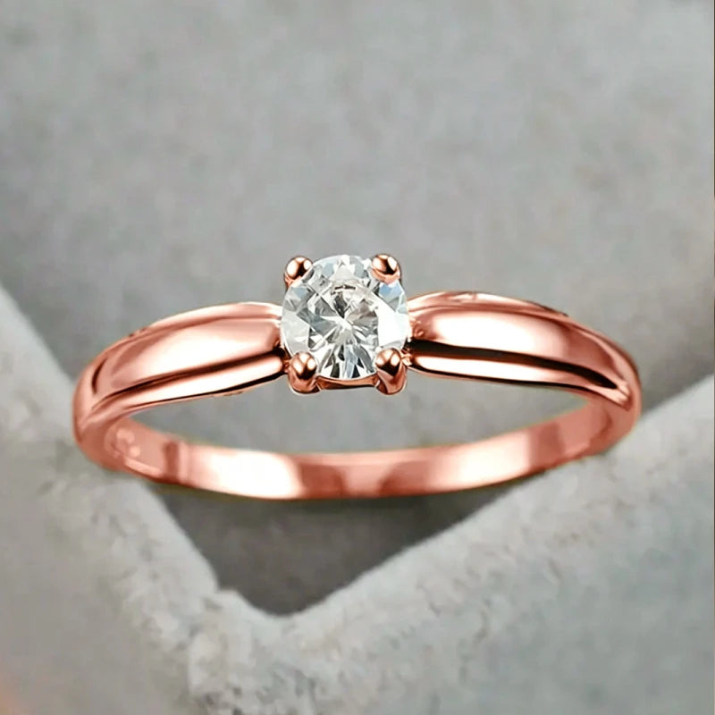 Huitan Single Round Cubic Zircon Rings for Women Engagement Wedding Band Accessories Simple Elegant Female Rings Fashion Jewelry