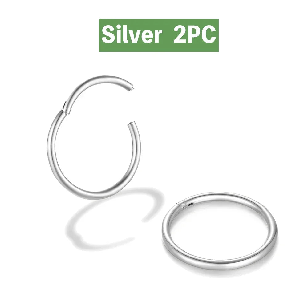 2/6PCS Seamless 316L Stainless Steel Nose Ring for Men Gold Color Hoop Earrings for Women Septum Helix Tragus Piercing Jewelry
