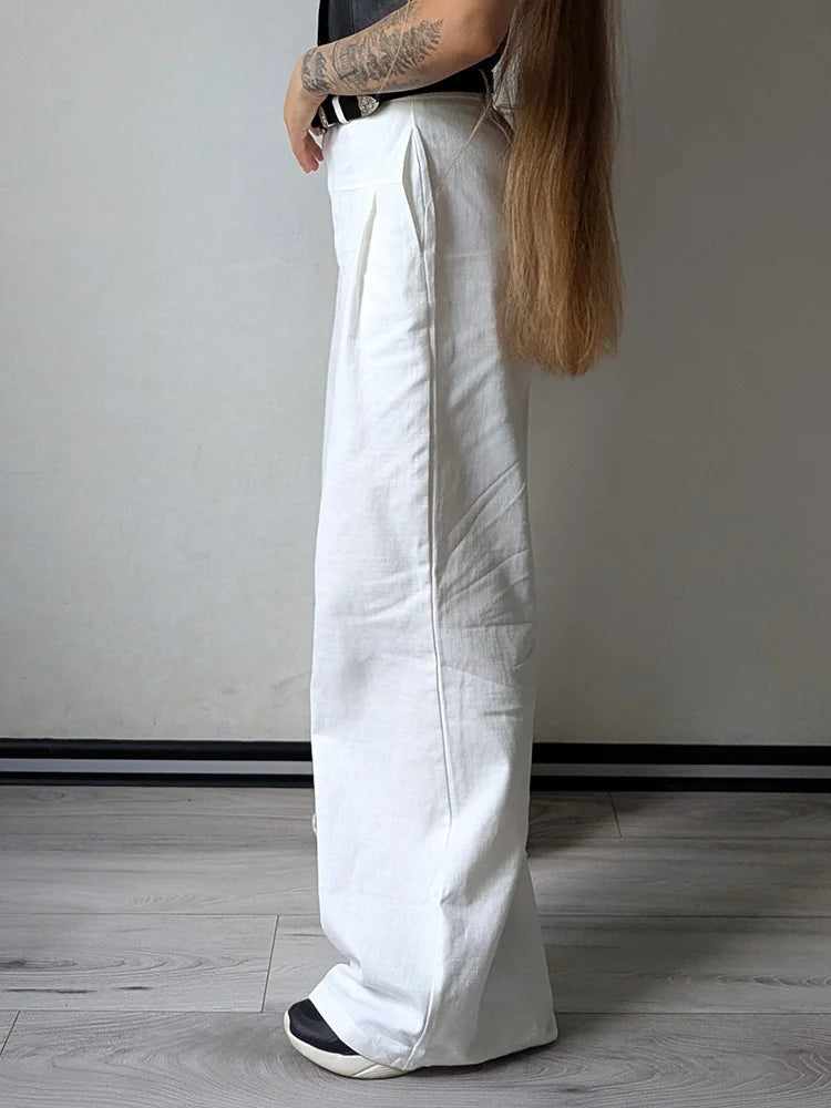 Summer White Pants For Women Cotton Formal High Waist Wide Leg Trousers Ladies Elegant Summer Women's Pants Straight Leg Office