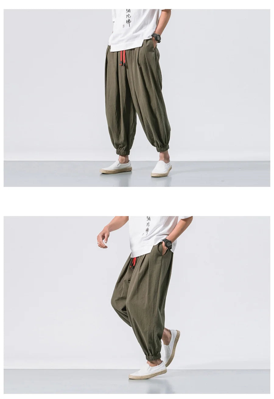 FGKKS Spring Men Loose Harem Pants Chinese Linen Overweight Sweatpants High Quality Casual Brand Oversize Trousers Male