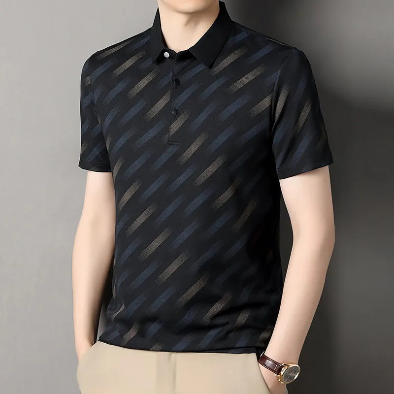 2026 New Men's Business Casual Short Sleeved Printed Polo Shirt Fashionable Breathable Comfortable and Versatile Top