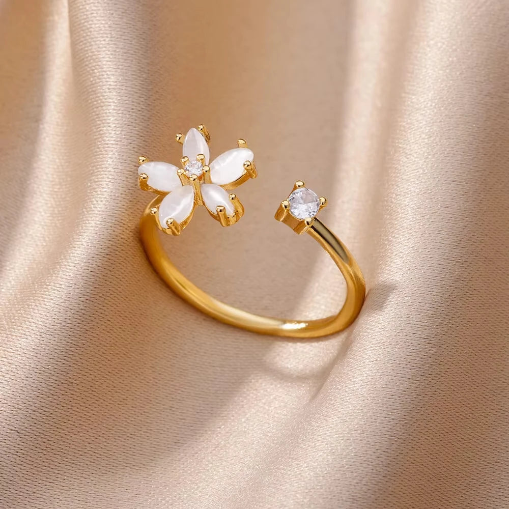 Fashion Chain Hollow Out Rings For Women Gold Color Stainless Steel Zircon Cross Open Ring Trendy Wedding Aesthetic Jewerly Gift