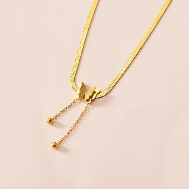 Stainless Steel Frosted Butterfly Necklace For Women Gold Silver Color Snake Chain Choker Necklace Female Fashion Party Jewelry