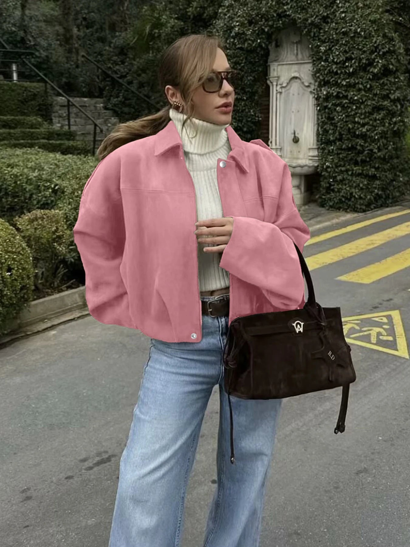 2026 Women's Fashion Loose Drop Shoulder Zip-Up Cargo Jacket Casual Top