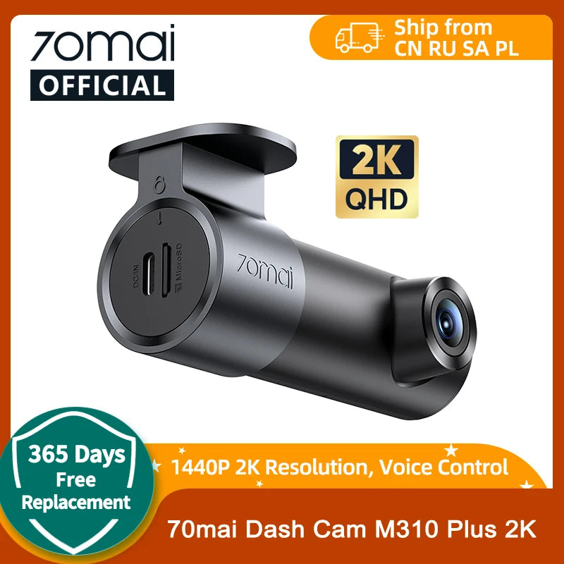 70mai Dash Cam M310 Plus 2K English Voice Control 1440P WDR Night Vision 24H Parking Surveillance 70mai M310 2K Car DVR Wi-Fi 6