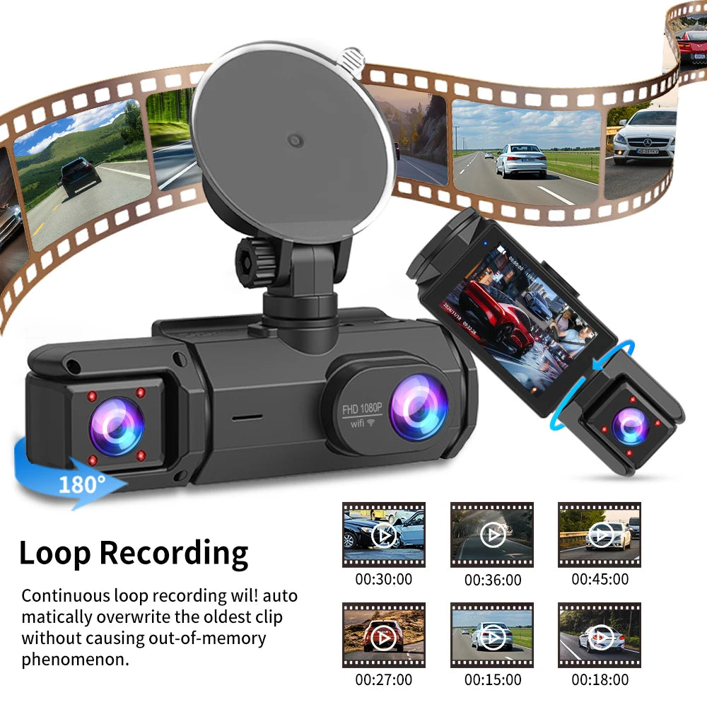 Dash Came For Cars 3 Channels FHD1080P Driving Recorder Car DVR Night Vision Loop Recording G-sensor Tachograph Dashboard Camera