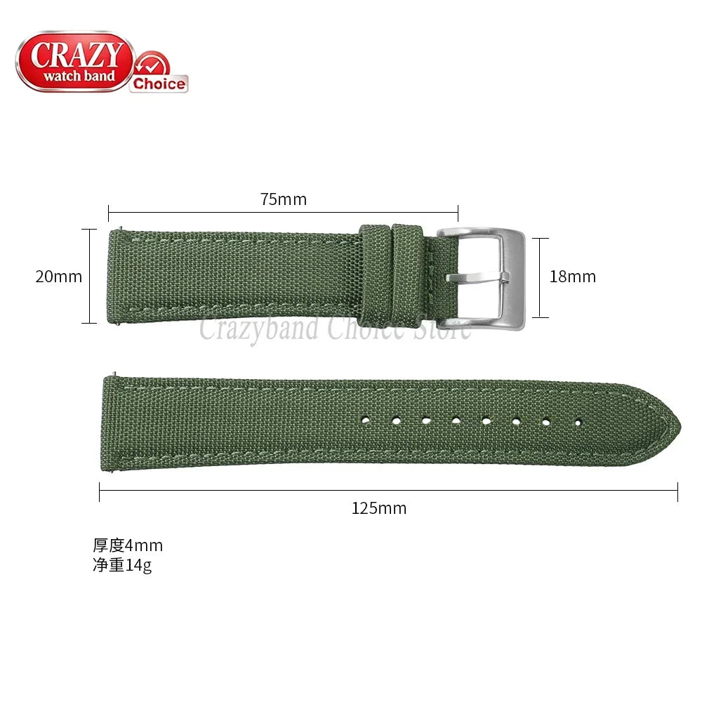 20mm 22mm Waterproof Sailcloth Watch Strap Two-Sided Nylon Watchband Quick Release Band Universal Sport Belt for Men Bracelet