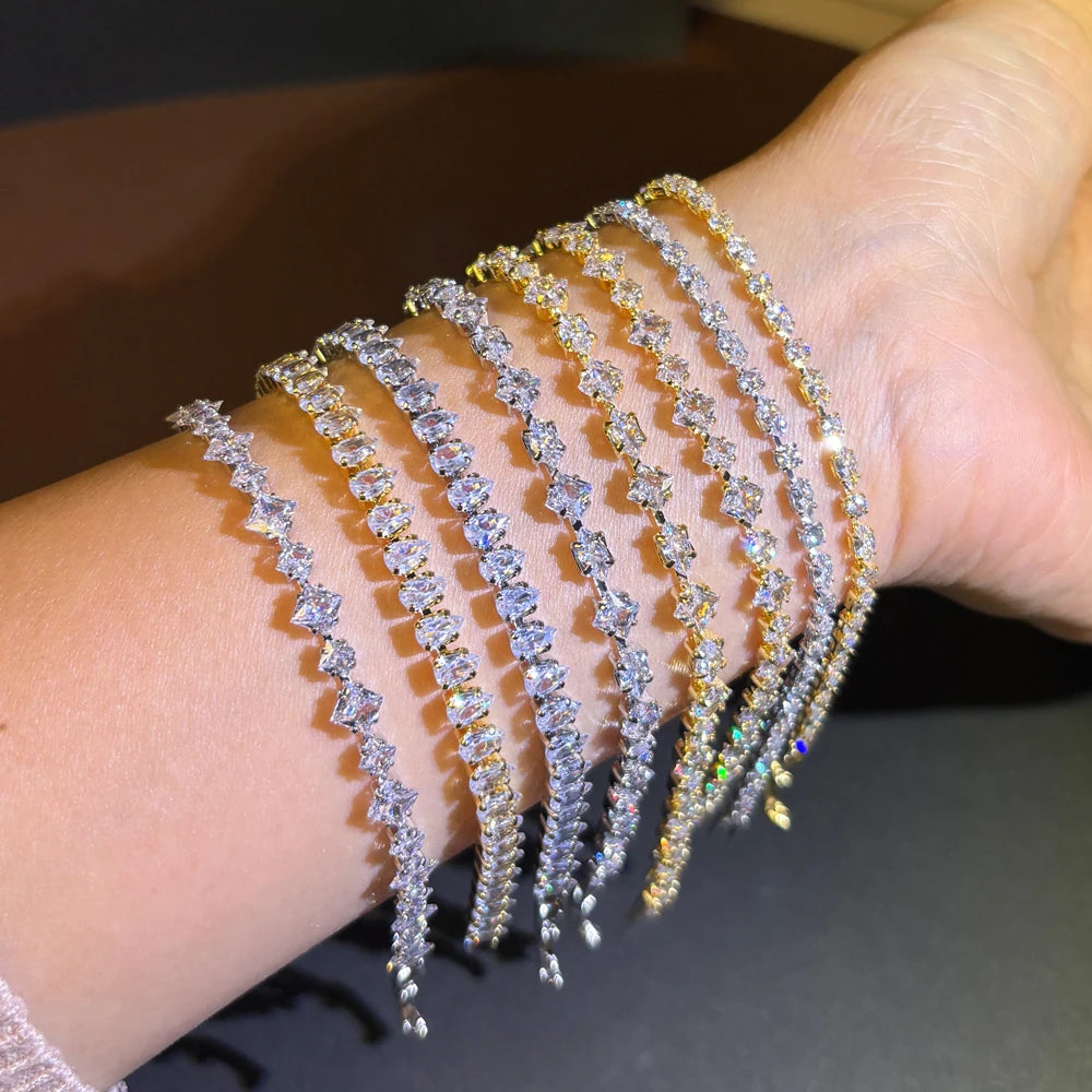 Sparkling Cubic Zircon Tennis Bracelets for Women Luxury Dainty Stackable Silver Color Chain Crystal CZ Banquet Wedding Jewelry