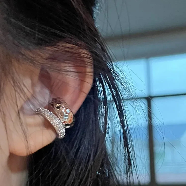 New Fashion Zircon Double-layer Ear Cuff No Piercing Earring 2023 Trendy Punk Unique Metal Geometric Ear Clip for Women Jewelry