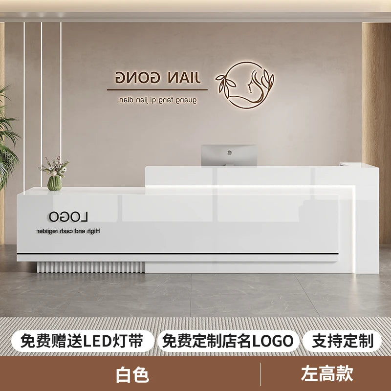 Customized Premium Desk Table Glamour Luxury Simple Elegant Reception Desk Modern Design Recepcion Mostrador Office Furniture