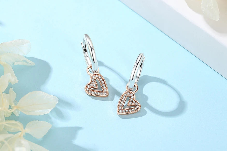 New 2026 Original 925 Sterling Silver Earrings For Women Piercing Hoop Love Heart Earings Rose Gold Wedding Gift Luxury Jewelry