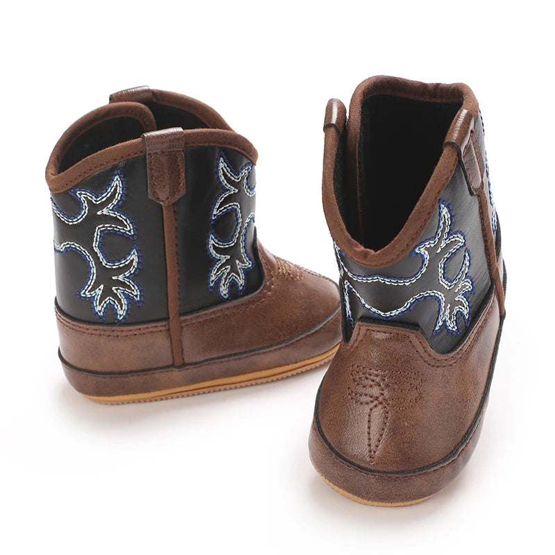 Western Cowboy Princess Baby Boots 0-18M Infant Pre-Walker Shoes Soft Sole Embroidered Footwear for Newborn Girls