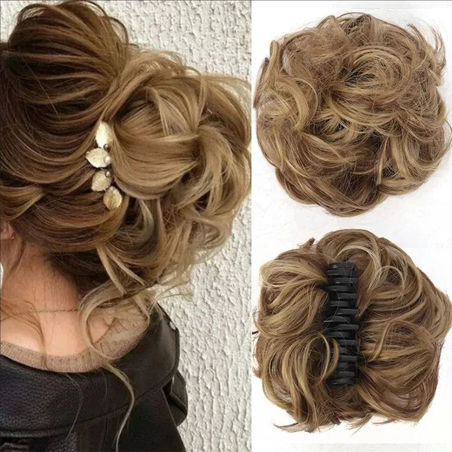 6 Inch Claw Clip Messy Bun Wig Curly Wavy Synthetic Hair Extensions for Women for Updo Hairstyles Halloween and Christmas