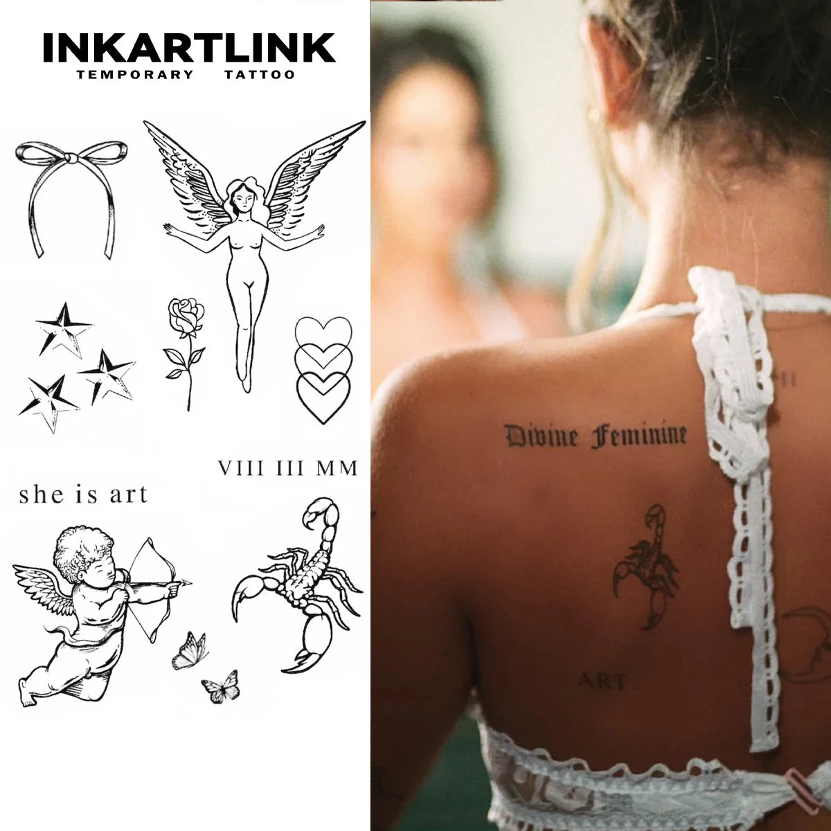 Angels and Love Temporary Tattoo,Lasts To 15 Days New Technology Magic Waterproof Semi Permanent Sticker.