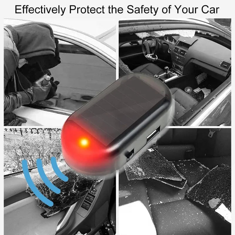 Solar Powered Car Fake Security Light Blue/Red Light Simulated Dummy Alarm LED Fake Security Light Wireless Strobe Signal Alarm