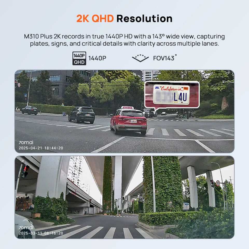 70mai Dash Cam M310 Plus 2K 1440P 143°FOV F1.55 Smart Voice Control 24H Parking Guard Night Vision 70mai M310 Plus 2K Car DVR