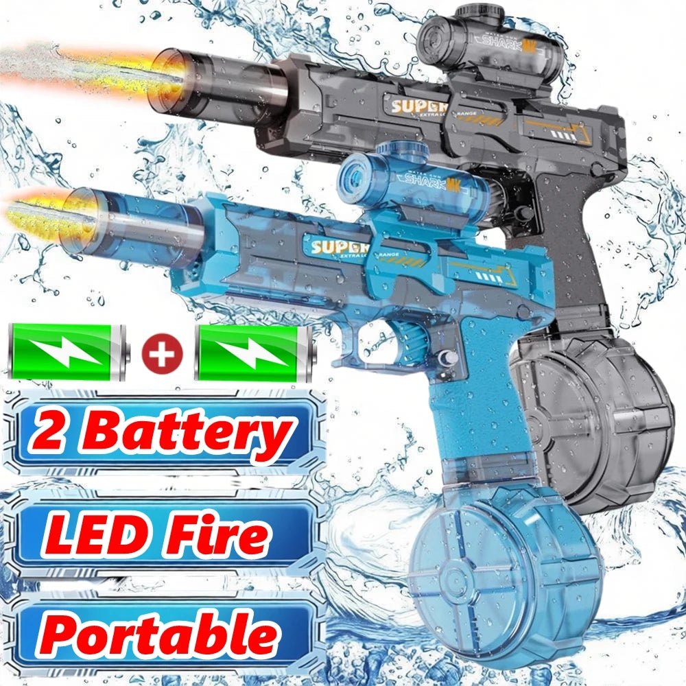 Electric Water Blaster Gun Children Automatic Water Pistol WaterGun with Led Light Summer Outdoor Game Party Toy for Adults Kids