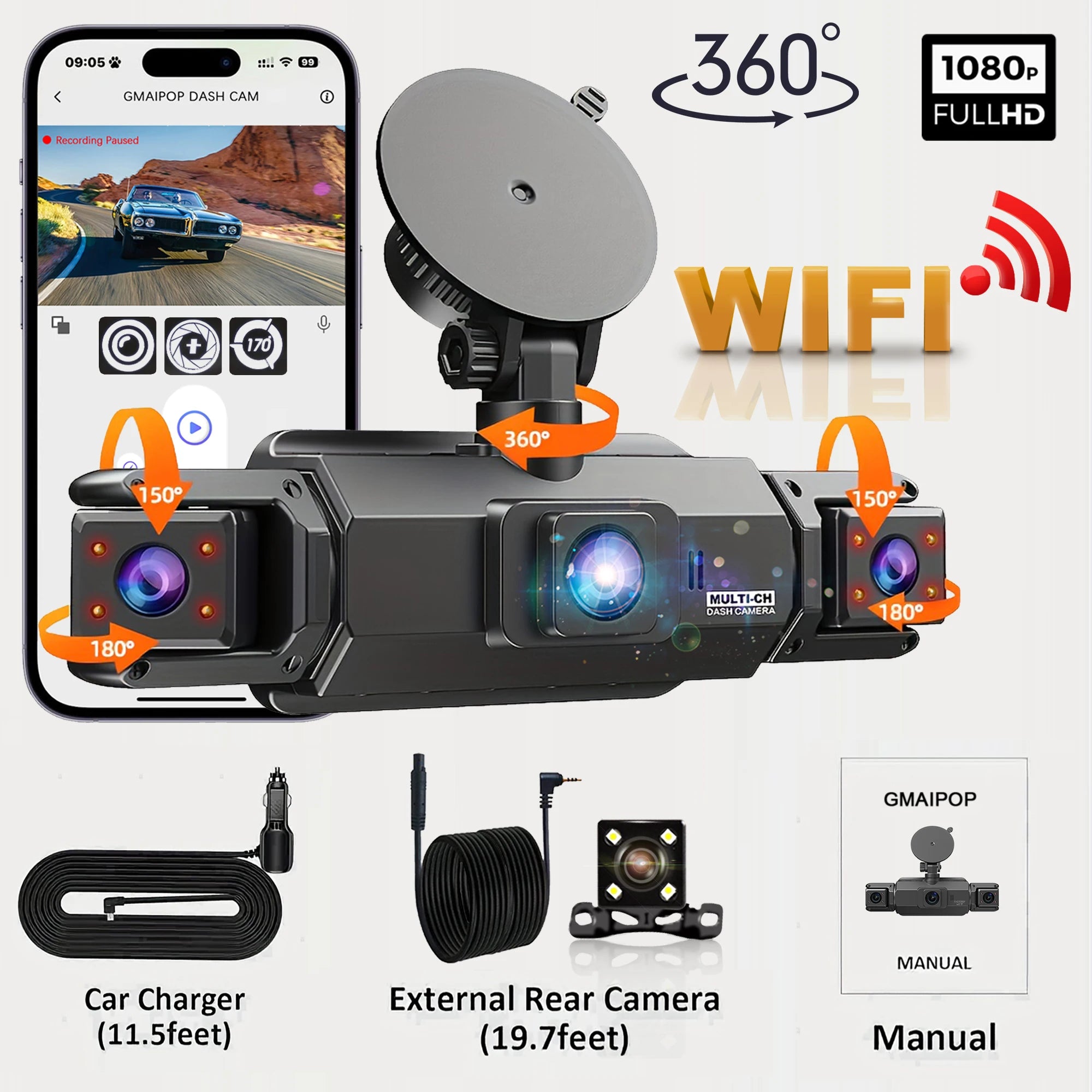 Dashcam for Cars 4 Channel Black Box WiFi Driving Camera FHD 1080P Night Vision Loop Recording Add Hardwire Kit Car Accessories