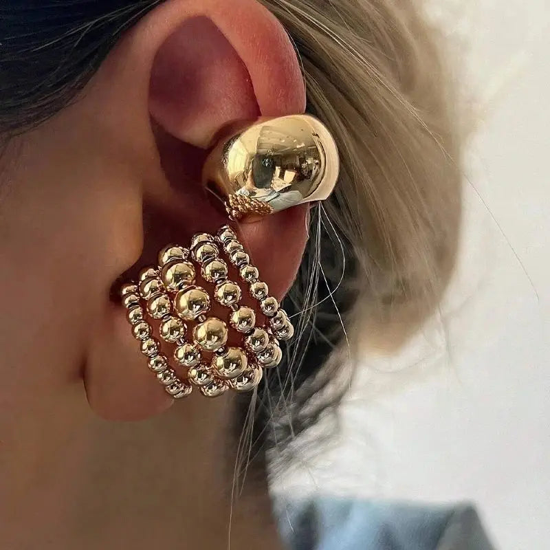 2025 New Exaggerated Wide Clip-On Earrings Set For Women Simple Gold Color Copper Metal Earring Daily Wear Vacation Jewelry Gift