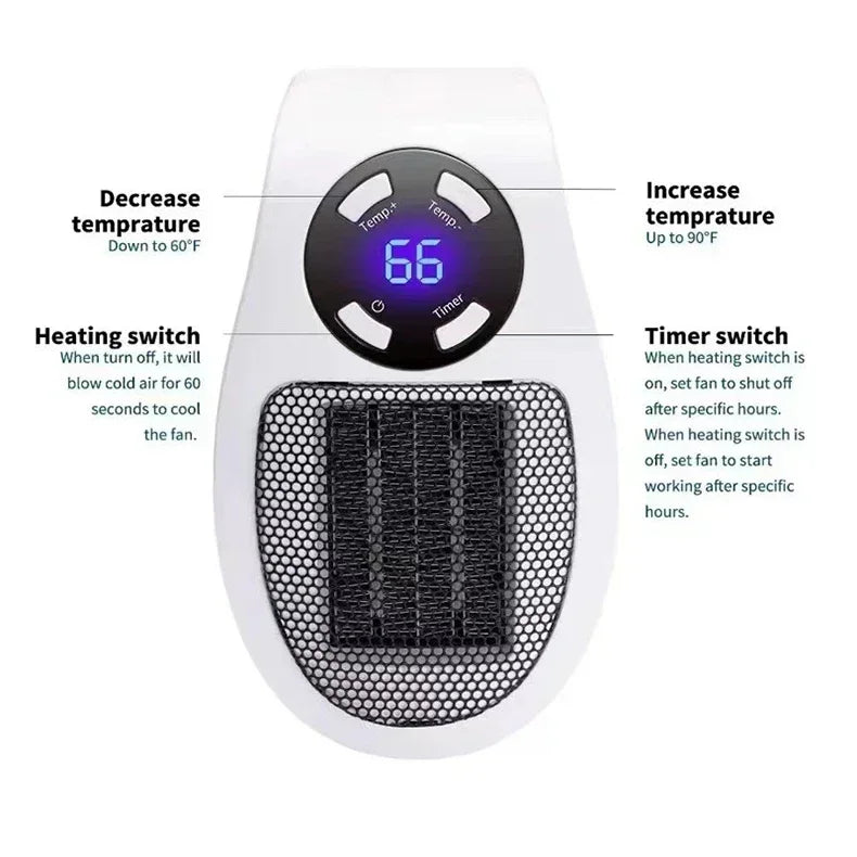 Remote Control Wall Mounted 350W Portable Electric Heater Convenient Room Heater Winter Heating Home Appliance