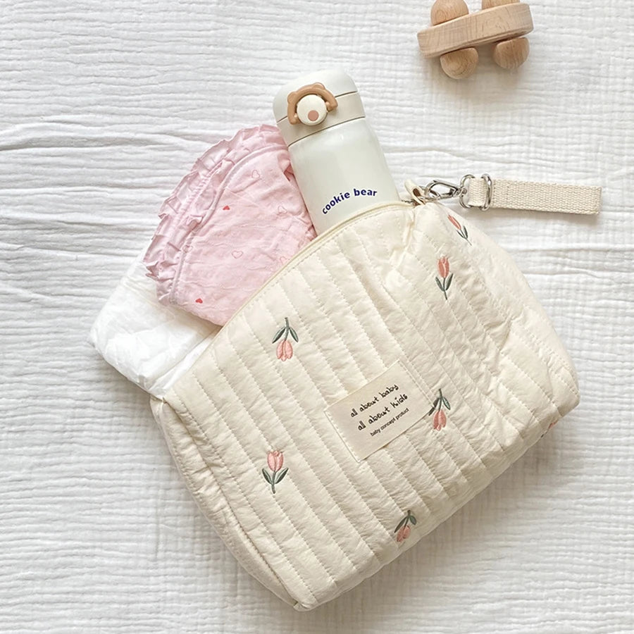 Fashion Printed Embroidery Diaper Bag, Multifunctional Baby Nappy Changing Tote, Large Capacity Stroller Organizer, Travel Mummy