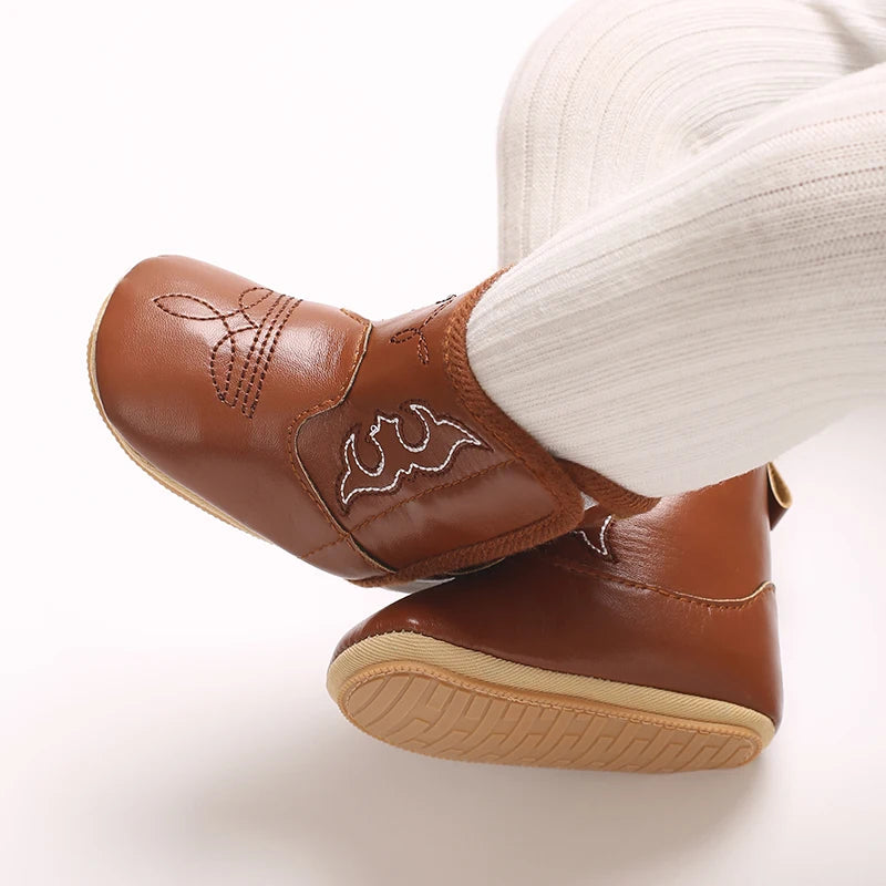 Western Cowboy Princess Baby Boots 0-18M Infant Pre-Walker Shoes Soft Sole Embroidered Footwear for Newborn Girls