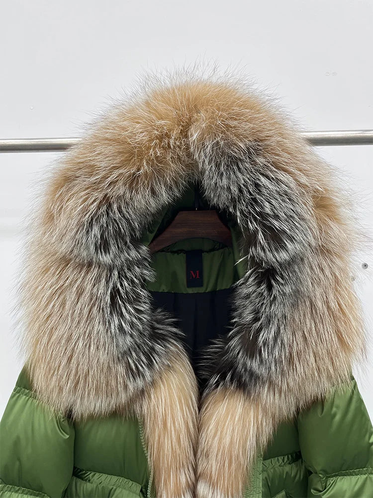Winter Real Fox Fur Collar Hooded Thick Goose Down Jacket Natural Coat Women Female Outwear Luxury Warm Russia Puffer Jackets