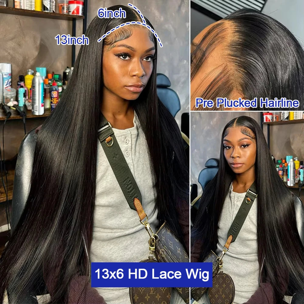 Smooth Silky Long Straight Glueless Full Lace Front Human Hair Wigs For Women Cambodian Raw Virgin 13x4 13x6 Hd Bone Straight Transparent Lace Front Wig Human Hair 40 42 Inch 300 Density Silky Straight HD Lace Frontal Wig Pre
