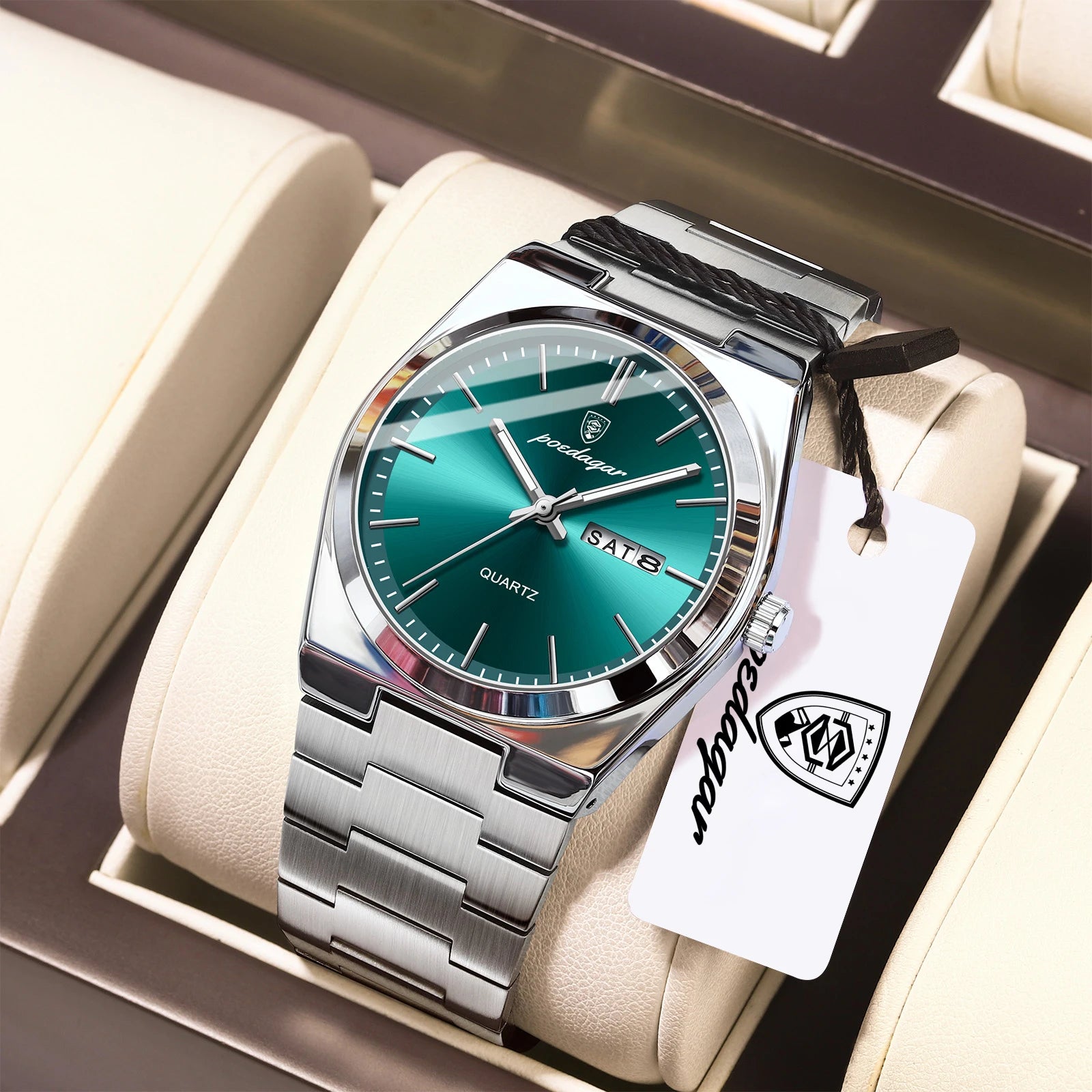 POEDAGAR Luxury Men's Watches Luminous Waterproof Stainless Steel Casual Men Clock Date Week Quartz Fashion Man Wristwatch Reloj