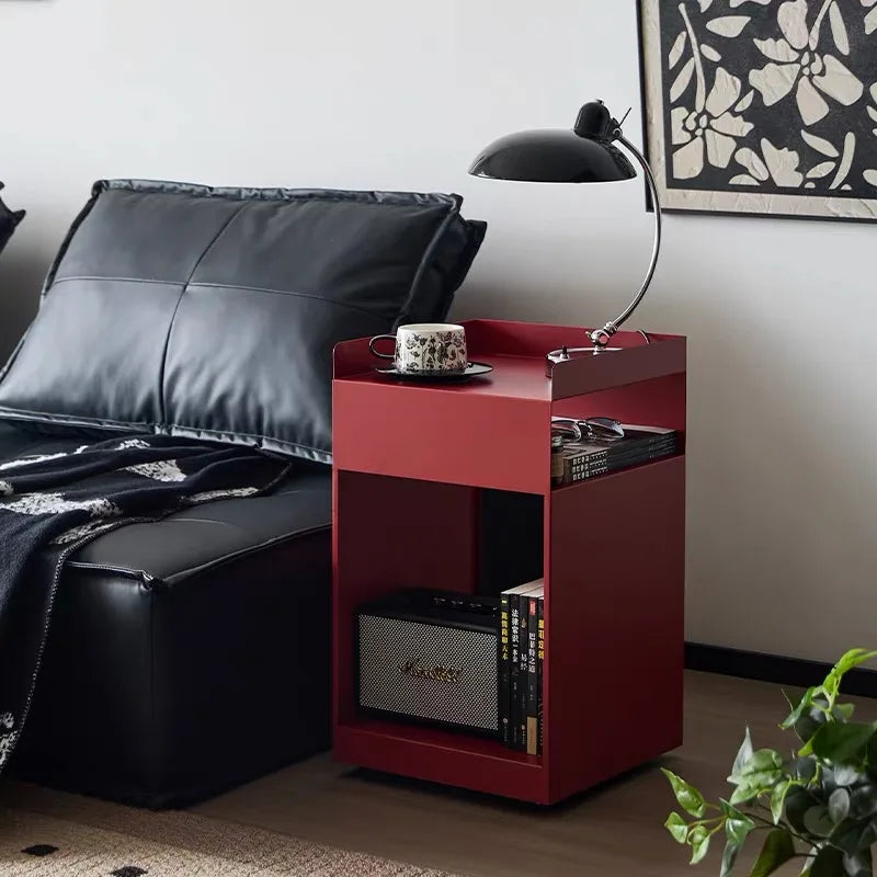 Recessed Bedroom and Living Room Bedside Table Storage Cabinet Multi-Functional Bedside Cabinet Storage Unit with Wheels