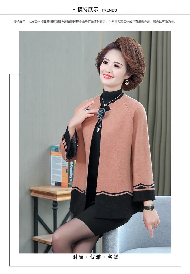 2023 New Spring Autumn Mother Sweater Knitted Cardigan   Jacket Noble Elegant Womem Sweater Coat Middle Aged Female Knitwear Top